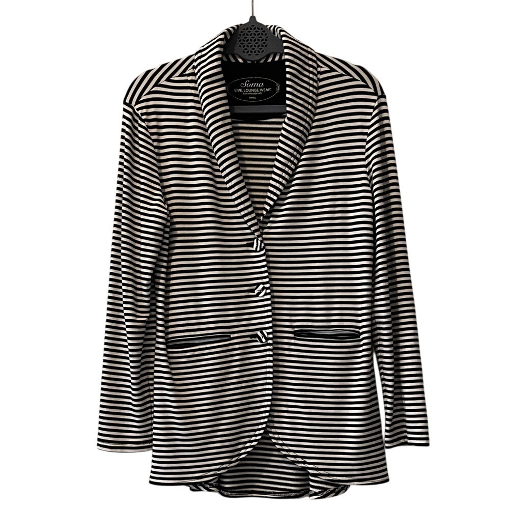 Soma Black Striped Women's Soft Loungewear Blazer Small